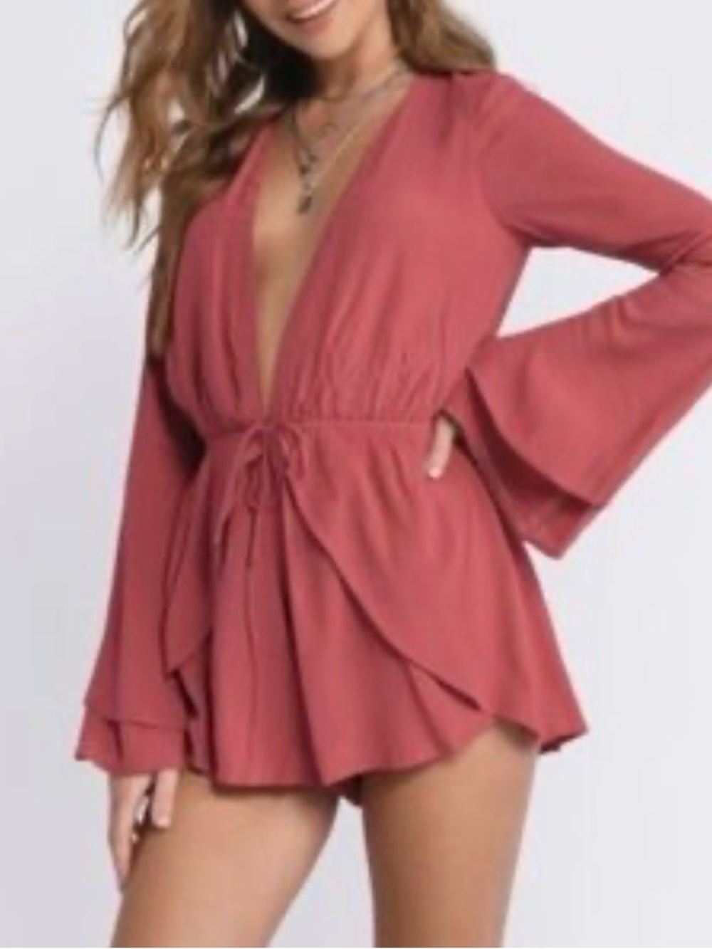 Tobi Deep V Romper | S | Mauve Pink